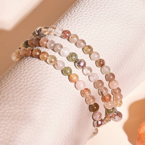 Bracelet en perles de quartz châtaigne | Argent | Pierres précieuses de guérison